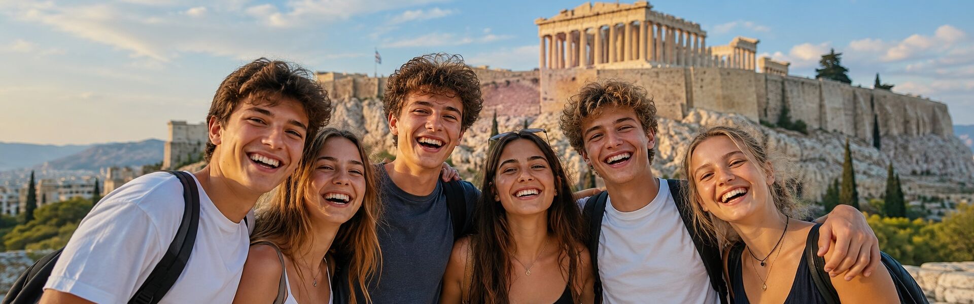 Klassenfahrt nach Athen - Schüler vor der Akropolis